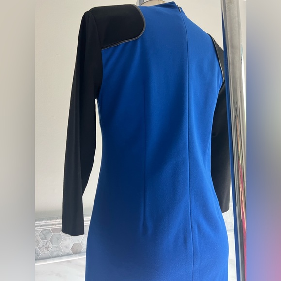 New Chaus Ponte Color-block 3/4 Sleeves Blue and Black Midi Dress 6 - Picture 7 of 9